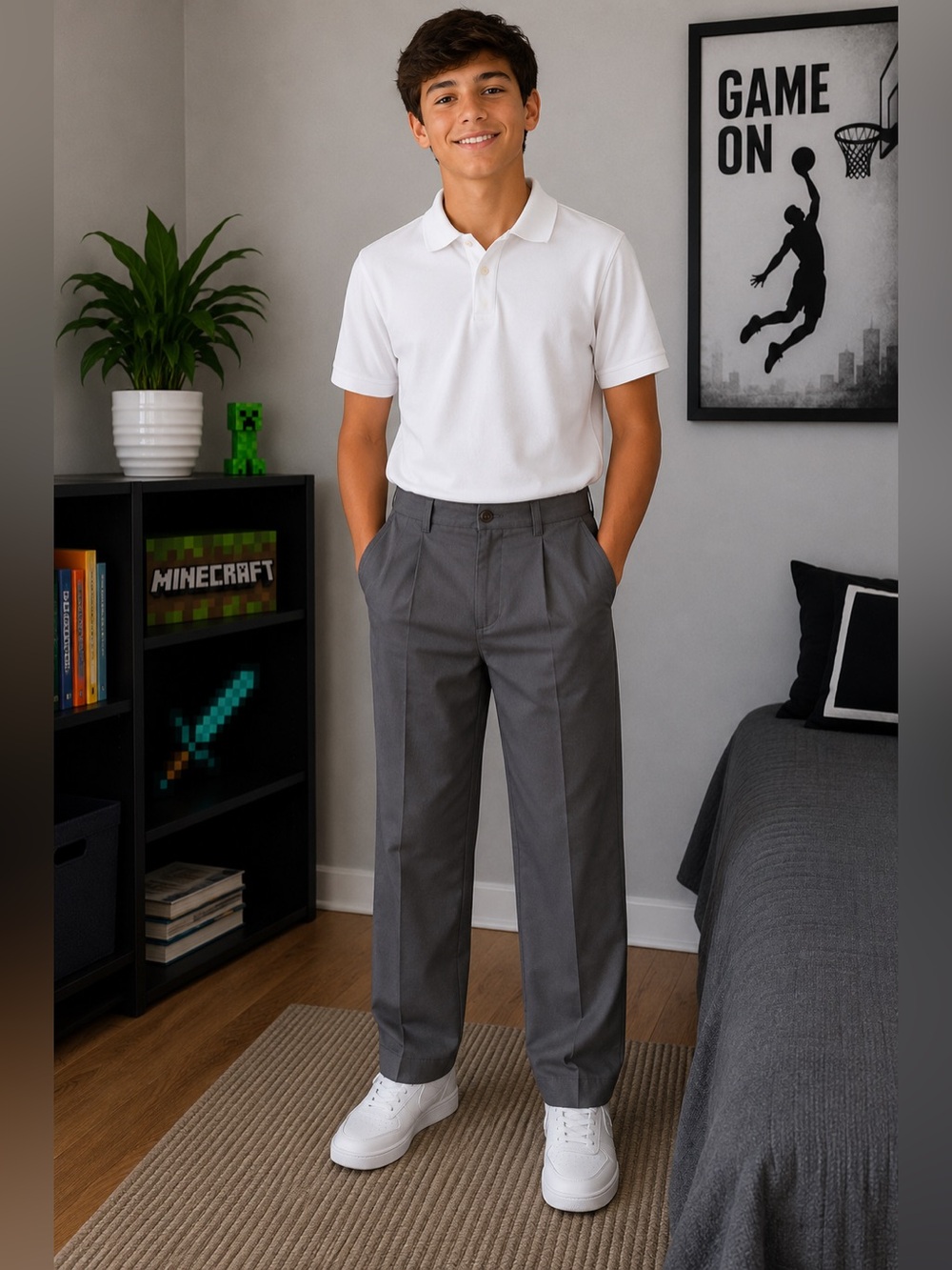 ARROW Classic Boy’s Pleated Dress Pants - Gray